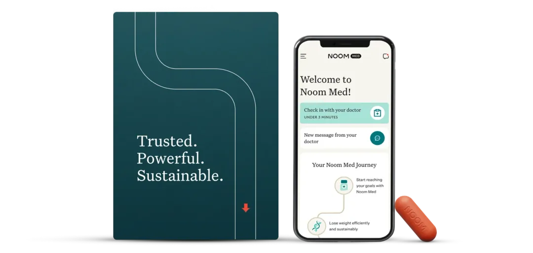 Metformin pill, noom mobile app and noom product box